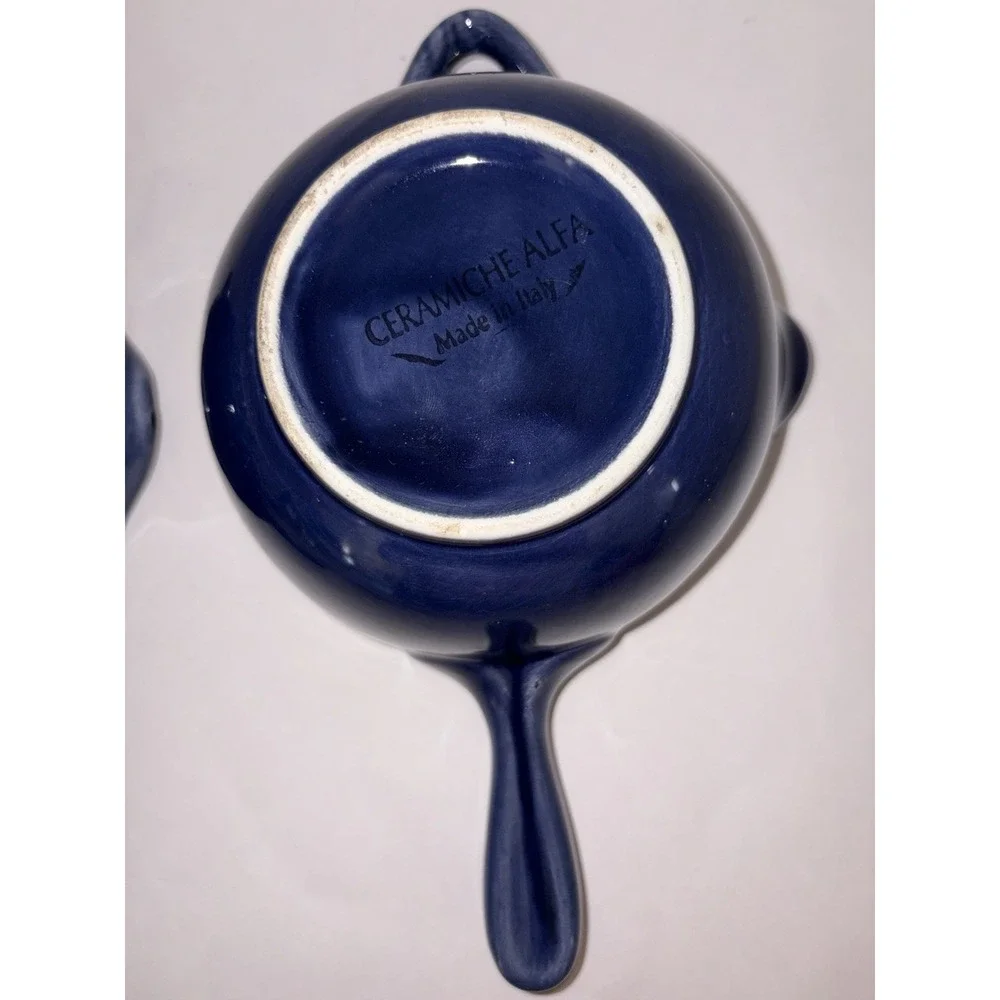 3 Vintage Ceramiche Alfa Italy Blue Glazed Soup Bowl -made In Italy Pottery
